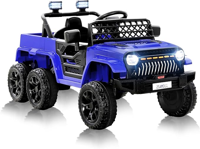 12V Power Wheels Jeep for Kids - Ride On Truck Car w/2WD/4WD Switch w/Parent Remote Control, 6 Wheels Suspension Electric Car for Kids, Blue