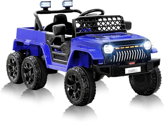 12V Power Wheels Jeep for Kids - Ride On Truck Car w/2WD/4WD Switch w/Parent Remote Control, 6 Wheels Suspension Electric Car for Kids, Blue