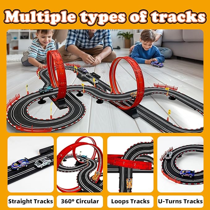 Slot Car Race Track Sets for Kids -30FT Electric Race Car Track with 4 Slot Cars(1:43), Lap Counter, Dual Racing Game &Multiple Types of Tracks - Christmas, Birthday Gift Toys for Ages 8-13