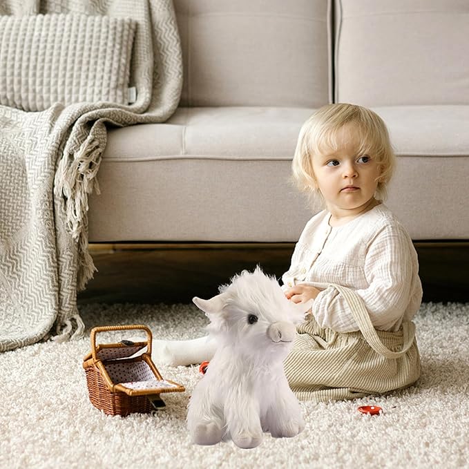 Highland Cow Fluffy Stuffed Animal, 10" Adorable Realistic Plush Toy Soft Cute Cow Plushie Home Decor Gift for Boys Girls Kids Teens Adults, White