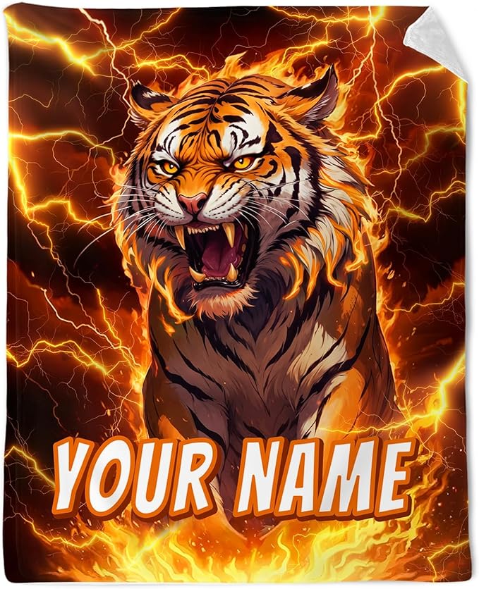 Personalized Teens Blankets Gift, Blanket for Tiger Lovers - Boys Cozy Warm Custom Throws Room Decor for Sofa, Office