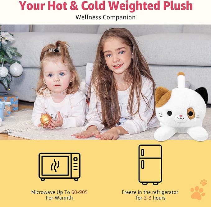 Onsoyours Original Heatable & Weighted Calico Cat Stuffed Animals, 15 inch Microwavable Kitten Plushie for Warmth & Stress Relief - Comfort Soft Plush Toys for Kids and Adults