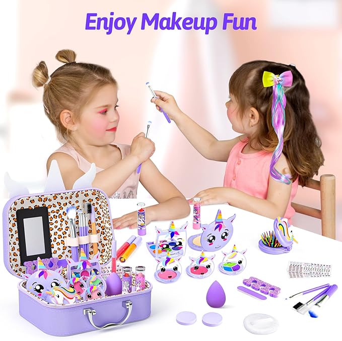 Little Girls Makeup Kit, Pretend Make Up for Kids, Princess Play Makeup Set, Toddler Toy Real Washable Cosmetic Set & Nail Kit Birthday Gift for Ages 3 4 5 6 7 8 9 10-12 Year Old, Light Purple