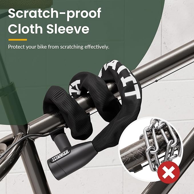 Titanker Bike Chain Lock with Keys, 3.3 Feet Security Heavy Duty Anti-Theft Bicycle Chain Locks for Bike, Motorcycle, Bicycle, Door, Gate, Fence, Grill (6mm, 8mm, 10mm Thick Chain)