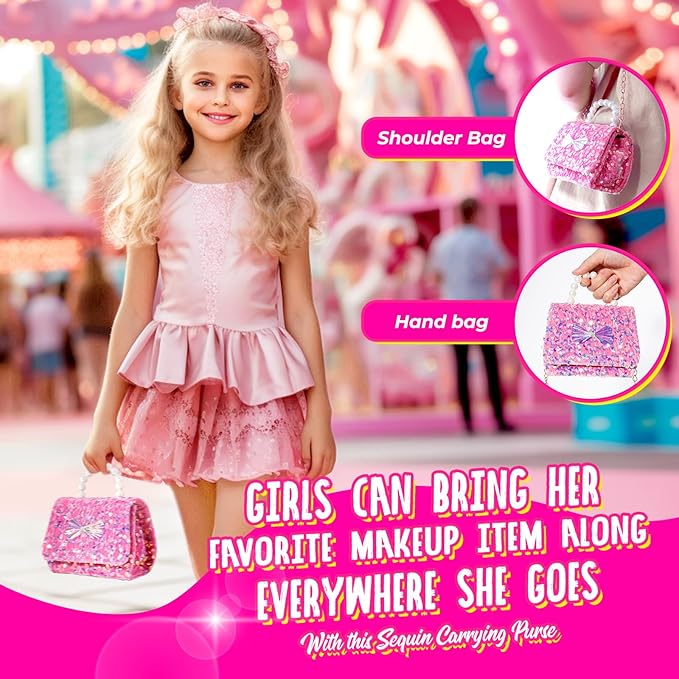 ULOVEME Kids Real Makeup Kit for Little Girls - Real, Non Toxic, Washable Make Up Toy - Umicorn Toys Gift for 3 4 5 6 7 8 9 10 12 Years Old Girls Birthday (Sequin Purse)