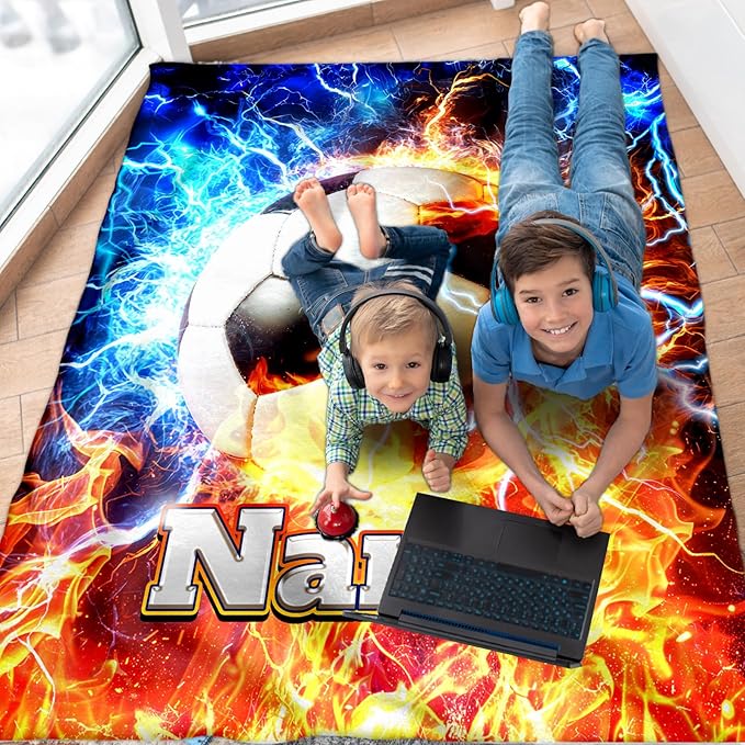 Soccer Gifts for Kids Teens Adults - Personalized 80x60 Inches Twin Size Lightweight Soft Flannel Blankets for Sports Lovers Soccer Throws Decor Ideas