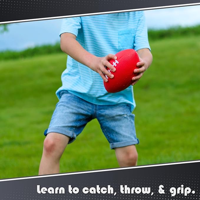 Kids Football 4 Pack - 7.25” Foam Footballs - Soft, Small Football - Colorful Mini Ball for Kids - Includes Green, Yellow, Blue, and Red