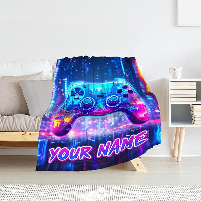 Personalized Kids Gaming Blanket Gift - Warm Gamer Boys Blankets and Throws for Bed, Couch