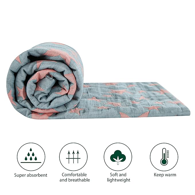 NTBAY 3 Layer Toddler Blanket, Muslin Cotton Jacquard Bed Blankets, Lightweight Thermal Baby Blanket, Super Soft and Warm Crib Blanket for All Seasons, Decoration Gift, 30"x40", Red and Blue Star