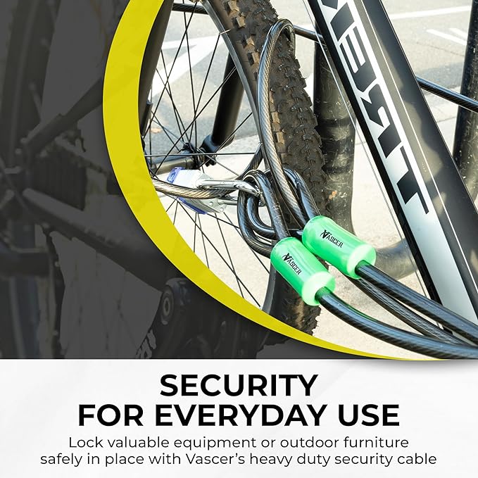 Heavy Duty Security Cable with Loops - 30 Feet (3/8") Bike Cable Lock Cut Resistant with Braided Steel and Vinyl Coating -Security Chain Lock for Bicycle, Boat, Ladder, Gate, Mower & Equipment
