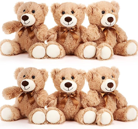 HyDren 6 Pcs Bear Stuffed Animal Plush Toys Soft Plush Dolls Bear Sleeping and Playing Toys for Baby Shower Decoration Boy(Long Plush,Light Brown)