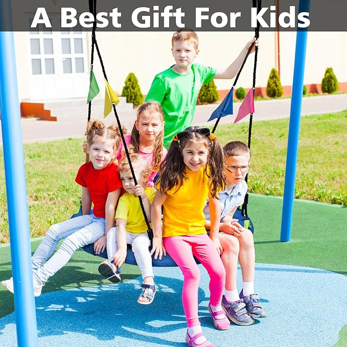 48 inch Tree Swing, Larger Saucer Flying Swing for Whole Family, 900lbs Weight Capacity, with Adjustable Hanging Straps, for Outdoor Playground, Gifts for Kids, Blue