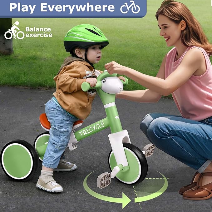 Tricycle for Toddlers 1-5 Year Olds, Toddler Balance Bike for Boys Girls 2-4, Toddler Tricycle with Light & Music Front, Kids Bicycle with Removable Pedal, Birthday Gifts for 1 2 3 4 5 Year (Green)