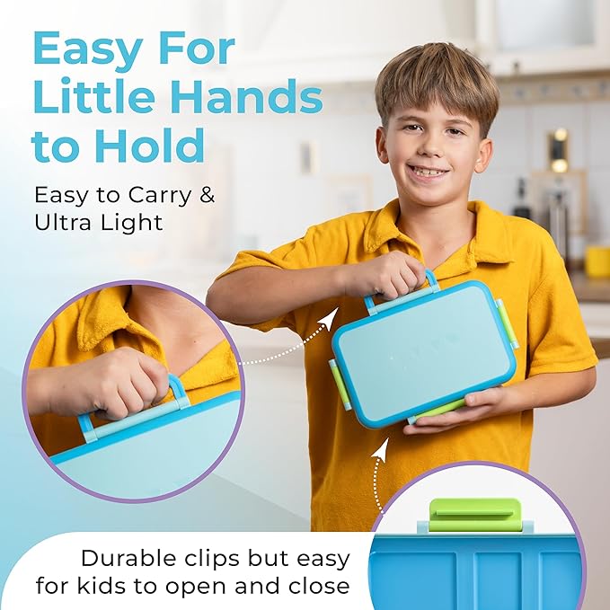 ovve® Ultimate Kids Bento Box & Cutlery Set - Leakproof Lunch Box for Kids with Interchangeable Inserts, BPA-Free, Dishwasher & Microwave Safe - Lunch Containers for School & Preschool (Blue)