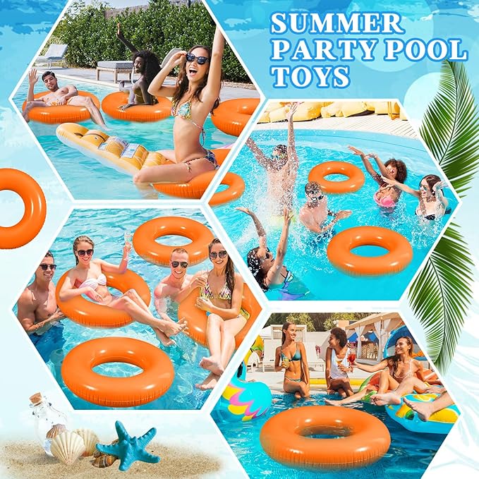 6 Pcs Inflatable Pool Floats 28 Inches Swim Tube Bulk for Adults Swimming Ring Pool Floaties for Beach Party Decorations Women and Men River Lake Summer Vacation Holiday (Orange)