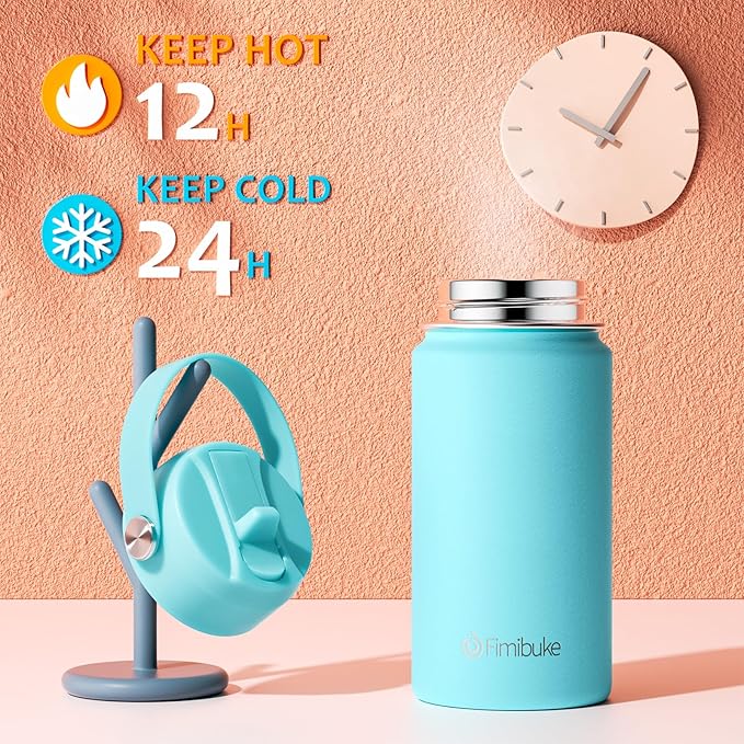 Fimibuke Kids Insulated Water Bottle, 14oz BPA FREE Double Wall Vacuum Tumbler 18/8 Stainless Steel Leak Proof Kids Cups with Straw Metal Water Bottle for School Boys Girls (2 Pack, Underwater World)