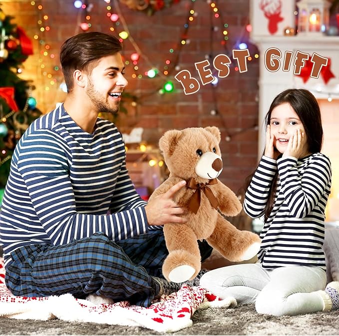 Civaner 4 Pack 14 Inches Bear Plush Stuffed Animals Operation Christmas Cute Soft Bears Gifts Bulk for Girls Boys Girlfriend(Light Brown, Dark Brown, White, Gray)