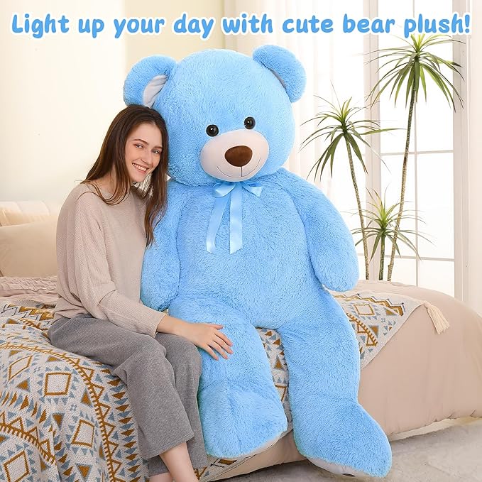 MorisMos Giant Teddy Bear Stuffed Animal 5ft, Large Stuffed Teddy Bear with Footprints, Life Size Big Blue Teddy Bear Plush Gifts for Wife, Girlfriend, Women on Valentine, Christmas, Baby Shower