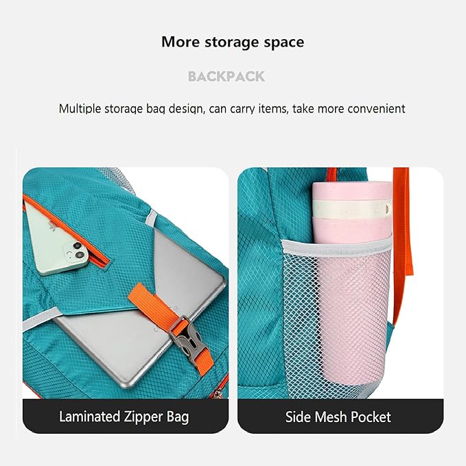 25L Foldable Hiking Backpack Lightweight Packable Basic-Daypack Collapsible Bag Water-Resistant Travel Men Women Camping Cycling Outdoor (Lake Blue)