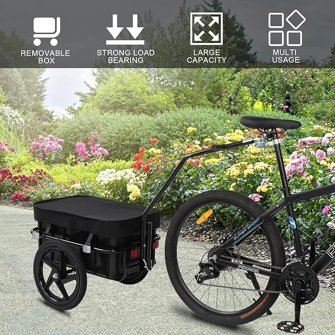 PEXMOR Bike Cargo Trailer with Removable Box & Waterproof Cover, Bicycle Wagon Trailers with 16" Wheels & Quick Release Universal Coupler, Large Loading Bike Trailer Storage Cart with Reflectors