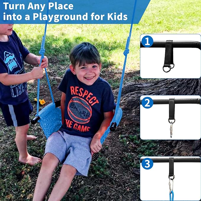 Hi-Na Kids Swing for Swing Set, Heavy Duty Rope Swings with Snap Hooks and Straps, 440LBS Capacity, Toddler Swing Seat for Indoor Porch, Outdoor Playground, Tree, Blue