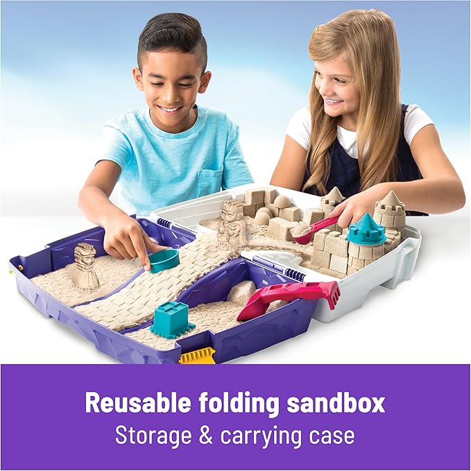 Kinetic Sand, Folding Sand Box with 2lbs Play Sand, 7 Molds & Tools, Storage Case, Sensory Toys, Holiday Gifts & Stocking Stuffers for Kids Ages 3 and up