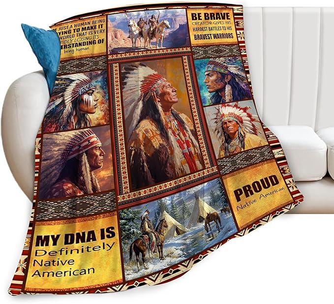 Native American Blanket Ultra Soft Cozy Indians Throw Blanket Fleece Fuzzy Plush Native American Decor Gifts for Women Girls Adults Couch Sofa 50"x40"