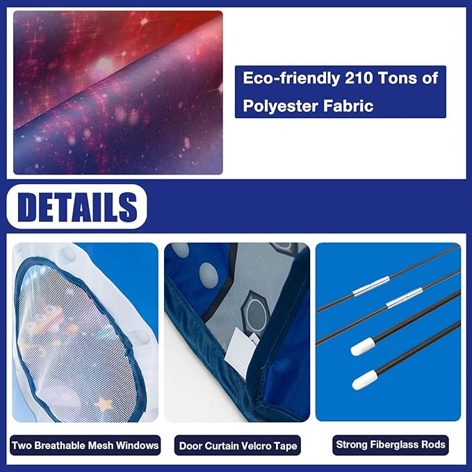 Rocket Ship Play Tent for Kids, Astronaut Spaceship Space Themed Pretend Playhouse Indoor Outdoor Games Party Children Pop Up Foldable Tent Birthday Toy for Boys Girls Toddler Baby