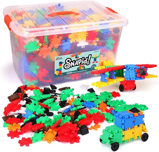 Snapid Building Bricks 1000 Pcs Connecting Toy - Strong Durable Colorful Block Set w Storage, Interlinking Construction Blocks for Kids - STEM Development, Creativity and Educational Children Toys, 4+