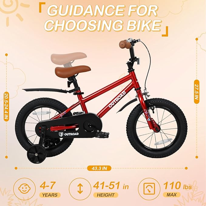 Outroad Kids Bike for Boys Girls Age 3-9 Years Old, 14 16 18 Inch Kid's Bike with Training Wheels, Children Bicycles for Toddler, Blue and Red