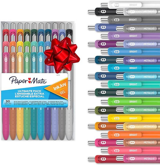 Paper Mate InkJoy Gel Pens Ultimate Pack,Retractable,Featuring Classic, Bright!, and Metallic Inks, Assorted, 30 Count - Perfect for Writing, Doodling, Bullet Journaling, Glitter, Sparkle, Writing Fun