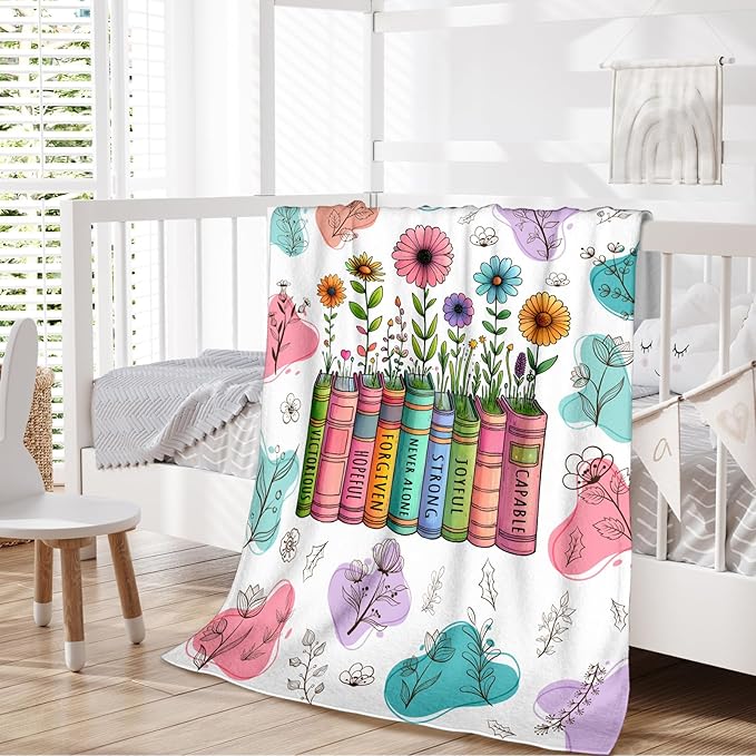 Christian Blanket for Girls, Kids Throw Blanket Christian Gifts with Flower, 40"x50" Cozy Fuzzy Cute Flannel Blankets Gift for Girl Daughter Lightweight Warm Throws for Couch Sofa Bed Decor