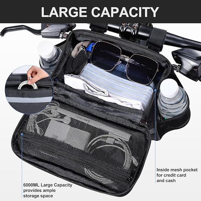Bike Handlebar Bag, 6L Phone Cycling Mount Front Bags with TPU Touch Screen Phone Holder, Water Resistant Bicycle Storage Bag Bicycle Basket with Reflective strip for Bike Scooter E-bike