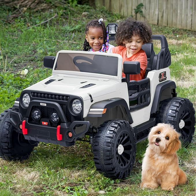 2 Seater Ride on Car Truck, 12V Kids Electric Ride on Toy for Big Kids Age 3-8 w/Remote Control- White