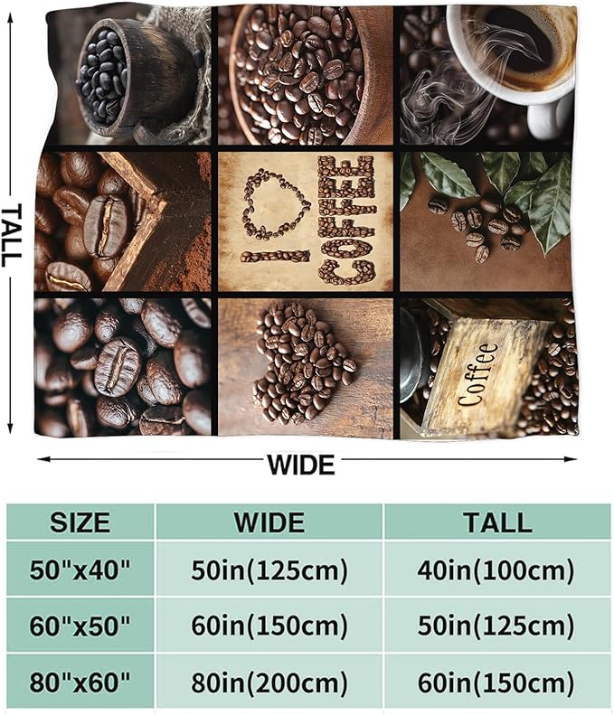 Coffee Blanket for Women, Coffee Lover Fleece Blanket Gifts for Mens, Warm Cozy Soft Flannel Stuff for Bed Sofa Couch 80" x 60"