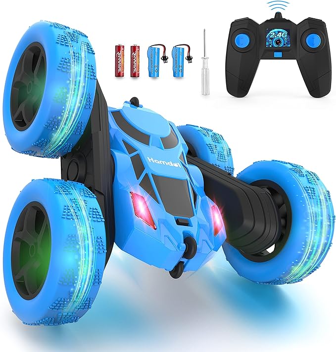 Remote Control Car for Kids, 360° Rotating RC Stunt Car Double-Sided 4WD Electric Vehicle with LED Lights, 2.4GHz Rechargeable Toy Cars for Boys Girls Age 6 7 8 9 10 11 12, Birthday Gift