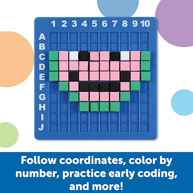 Learning Resources STEM Explorers Pixel Art Challenge - Math Puzzles, Pattern Blocks, Sensory Bin, Arts and Crafts, Math Manipulatives, Building Toys, Montessori