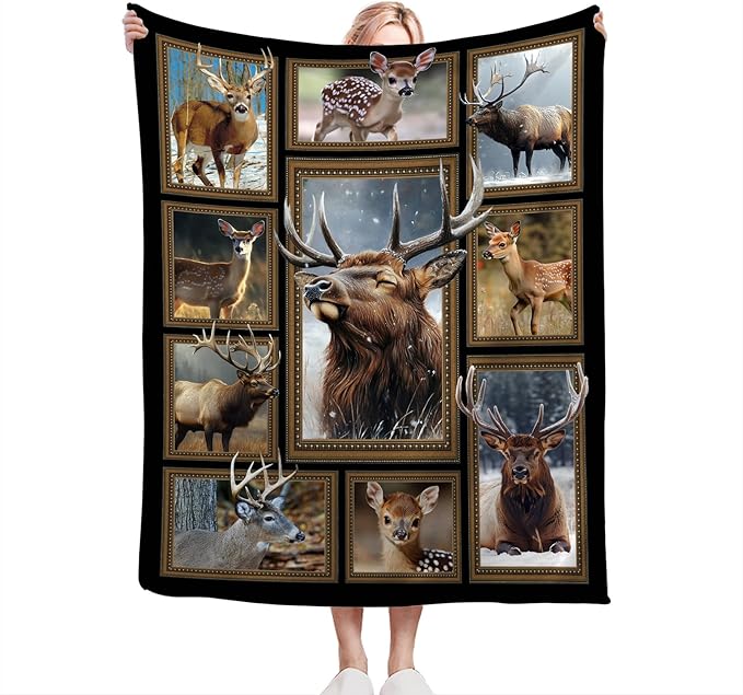 Deer Blanket Fleece Soft Warm Plush Moose Elk Throw Blanket Lightweight Plush Fuzzy Cozy Wild Animal Blankets Gift for Lover Kids Adult Suitable for Couch Sofa Bed 50"X40"