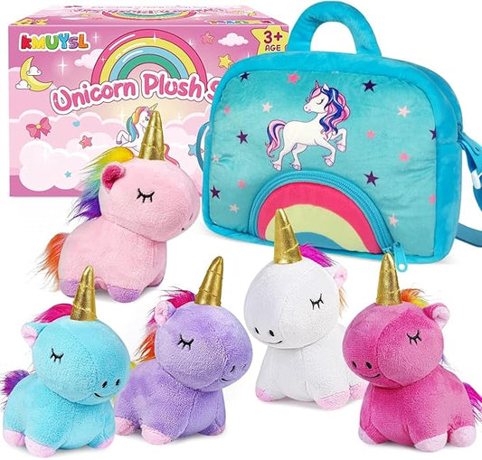 KMUYSL Toys for 18 Months+ Year Old Girls, Plush Stuffed Animal with 5 Unicorn Babies in Plush Bag Toy, Soft Plush Toys Set, Christmas Birthday Gifts for 2 3 4 5 6 7 8 Girls Boys Baby, Toddler, Kids