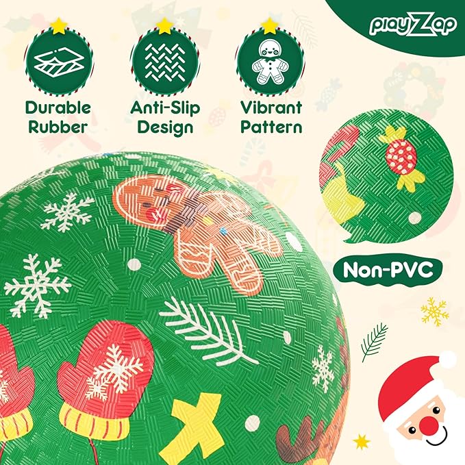 PlayZap 2 Pack Playground Balls for Kids, Christmas Kickballs for Toddlers, 8.5 in Rubber Balls with Pump, Indoor & Outdoor Dodgeball Toys for Boys & Girls Gifts