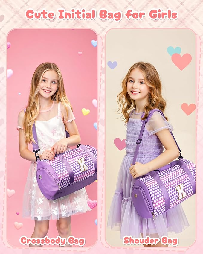 Cheer Up Gifts, Girls Travel Duffel Bag, Kids Initial Overnight Bags with Shoe Compartment, Personalized Gym Ballet Dance Bag with Makeup Pouch, Gift for 5 Year Old Girl Kid (Letter S)