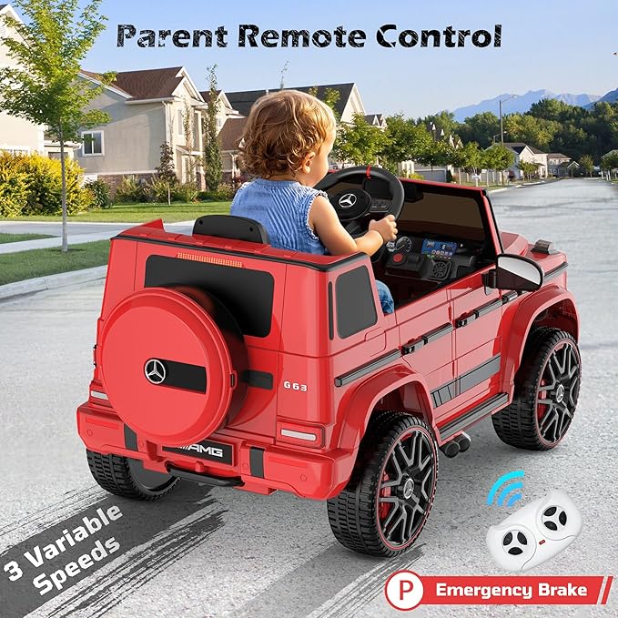 ANPABO Ride on Car for Kids, Kids Electric Vehicle, Red - Ride on Toys for Toddlers w/Parent Remote Control, LED Headlights, Music Player & Horn, Soft Start, Low Battery Prompt
