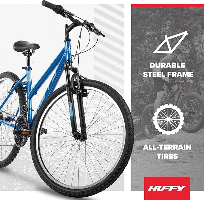 Huffy Stone Mountain Hardtail Mountain Bike for Boys/Girls/Men/Women, 20"/24"/26" Sizes, 6 or 21 Speed Shimano Twist Shifting, Front or Dual Suspension, Comfort Saddle, Sleek Colors