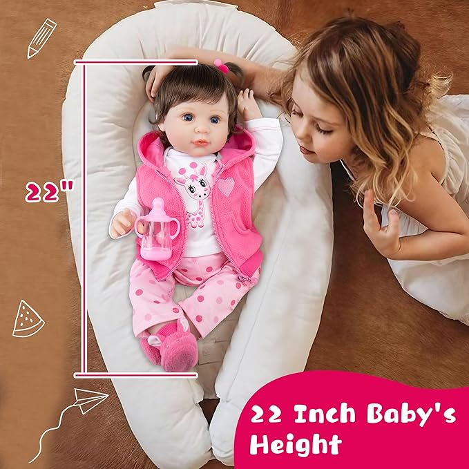 Milidool Lifelike Reborn Baby Dolls Girl, 22 inch Realistic Silicone Baby Doll Weighted Soft Body Baby Doll Real Life Baby Dolls with Accessories for 3+ Year Old Girls Gifts, Pretend Play, Collection
