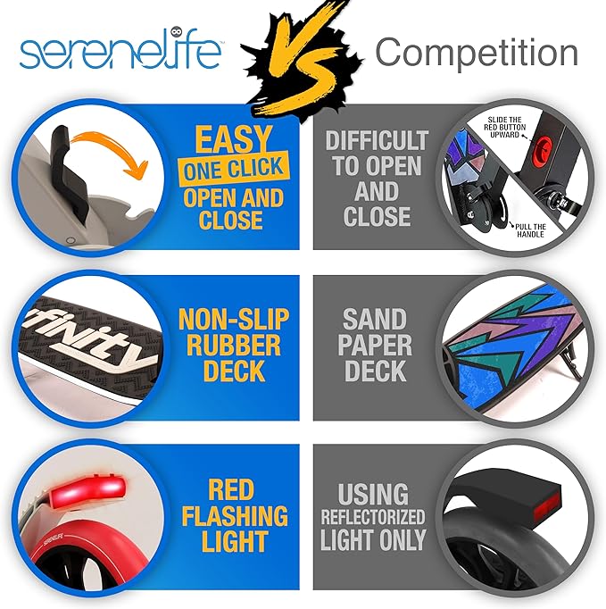 SereneLife Kick Scooter Adult Teenagers Kids- 2 Wheel Kids Scooter with Adjustable T-Bar Handlebar - Alloy Anti-Slip Deck - Portable Folding Scooters for Kids with Carrying Strap