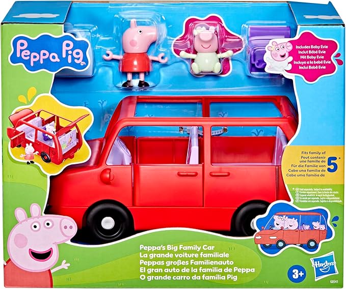 Peppa Pig Peppa's Big Family Car with 2 Figures (Fits 5), Toy Car Playset for Girls and Boys, Kids, Ages 3+