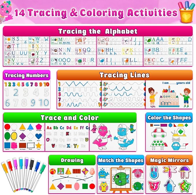 Curious 2 Learn Montessori Busy Book for Toddlers Ages 3–5 – Premium Thick Pages, Preassembled Learning Binder with 28 Activities, Travel Bag & 8 Markers – Durable Educational Montessori Toy