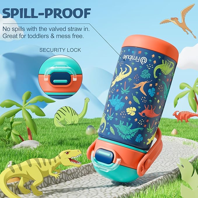 Fimibuke Kids Insulated Water Bottle with Straw Lid & Handle - 14oz BPA FREE 18/8 Stainless Steel Metal Tumbler Leak Proof Double Wall Vacuum Kids Cup Toddler Water Bottle for School Boys Girls