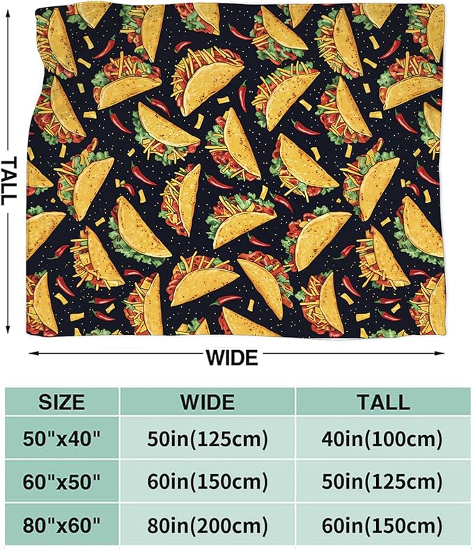 Taco Blanket for Women Girls, Taco Lovers Flannel Throw Blanket, Cozy Fleece Soft Stuff Food Blankets Gift for Kids Couch Sofa Bed 80" x 60"