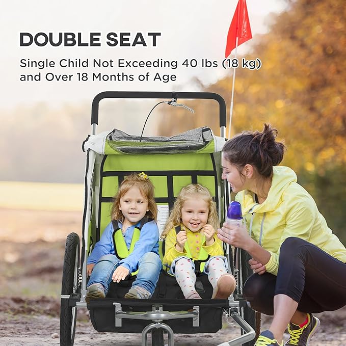 Aosom Elite 360 Swivel Bike Trailer for Kids Double Child Two-Wheel Bicycle Cargo Trailer with 2 Security Harnesses